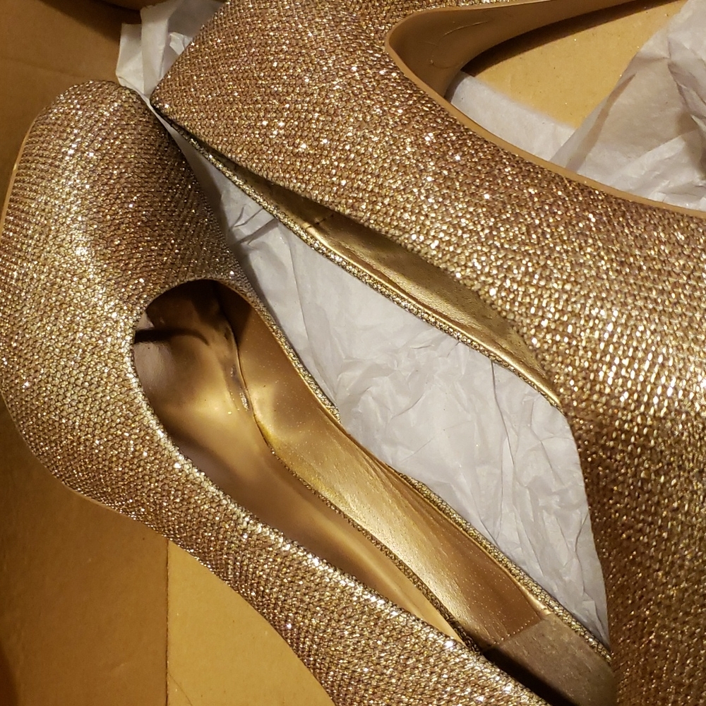 Champagne Gold glitter mesh heels